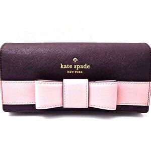 Authentic Kate Spade Kirk Park Saffiano Linney Pink Bow Continental Wallet Wine